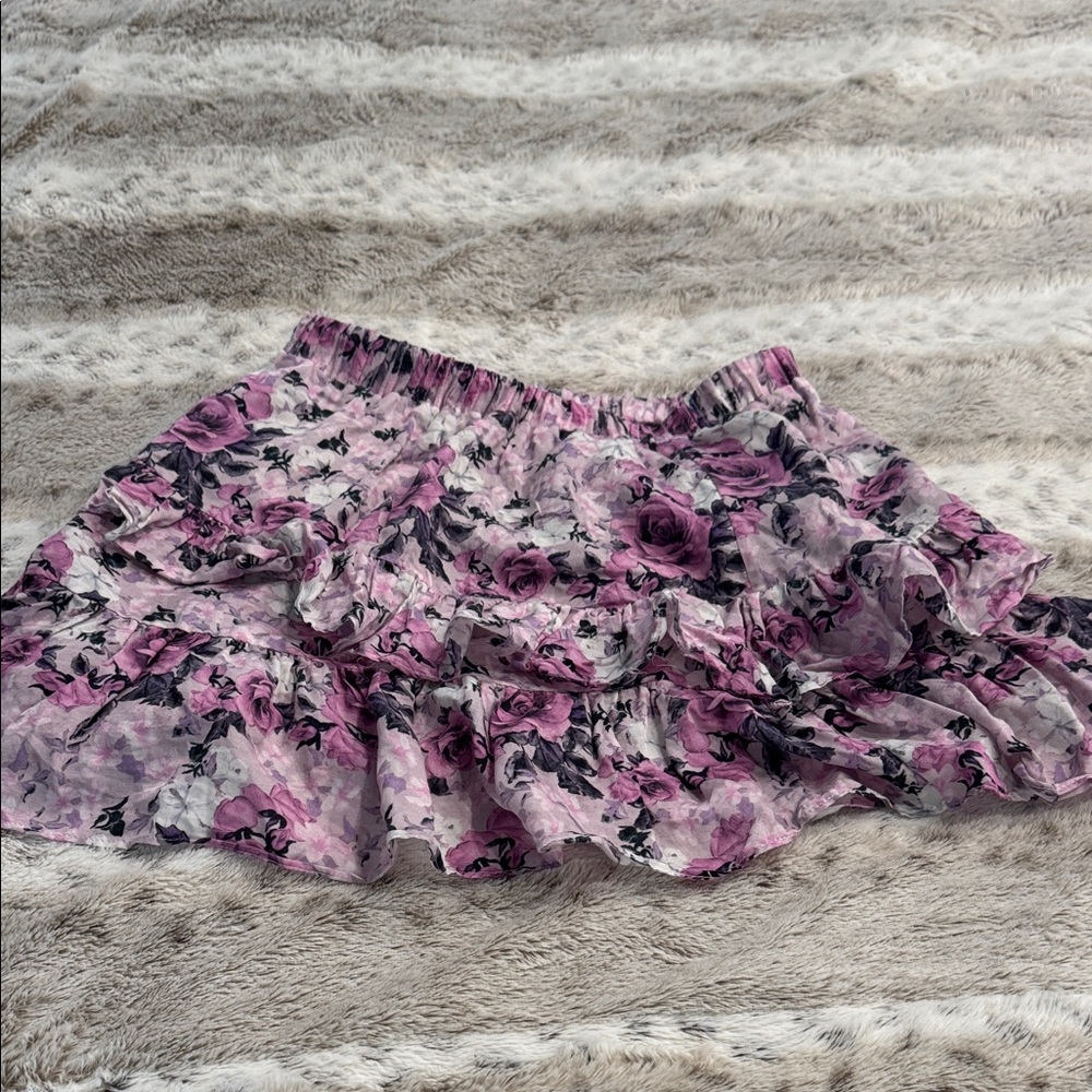 LoveShackFancy Pink and Purple Floral Mini Skirt
